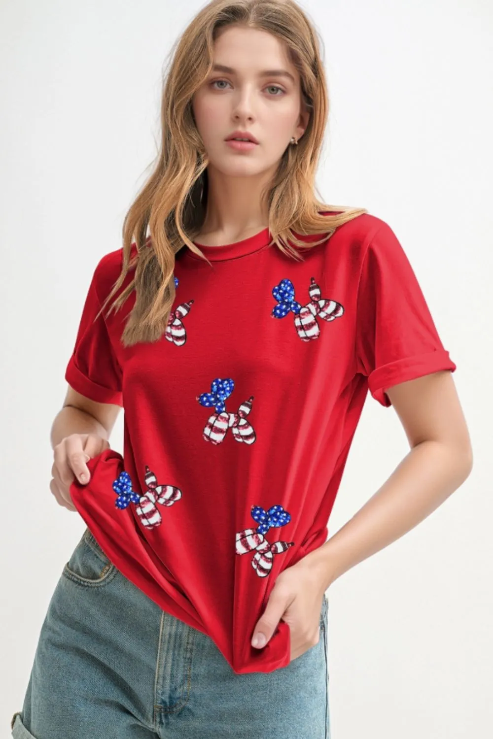 Sequin Stars and Stripes Balloon Puppy Graphic Crewneck Tee, image 8