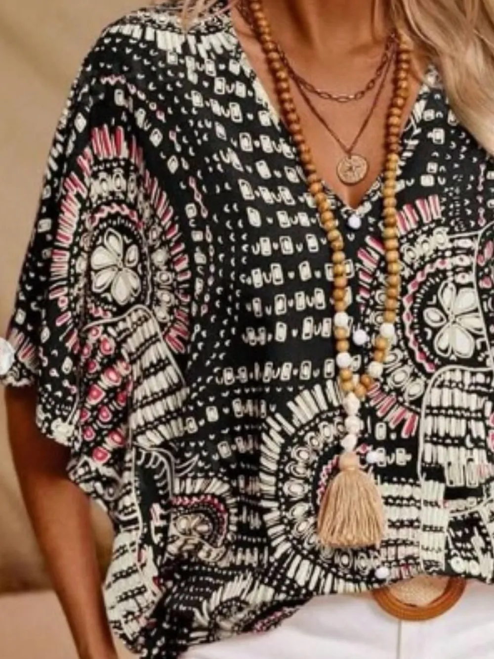 Printed V-Neck Half Sleeve Top, image 13