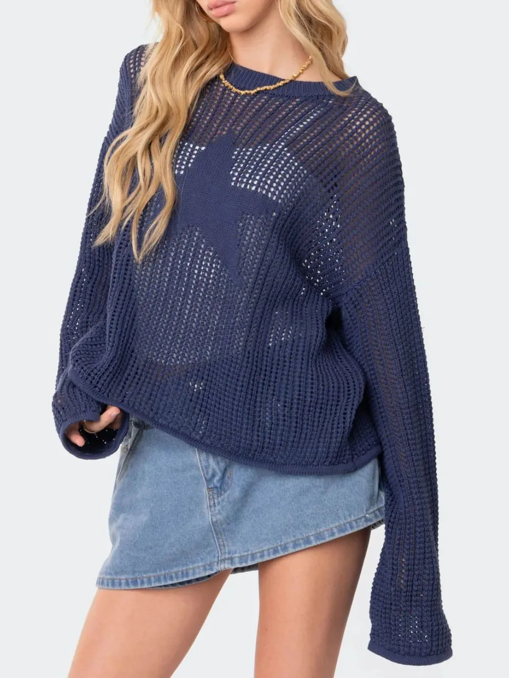 Star Round Neck Long Sleeve Knit Top, image 2