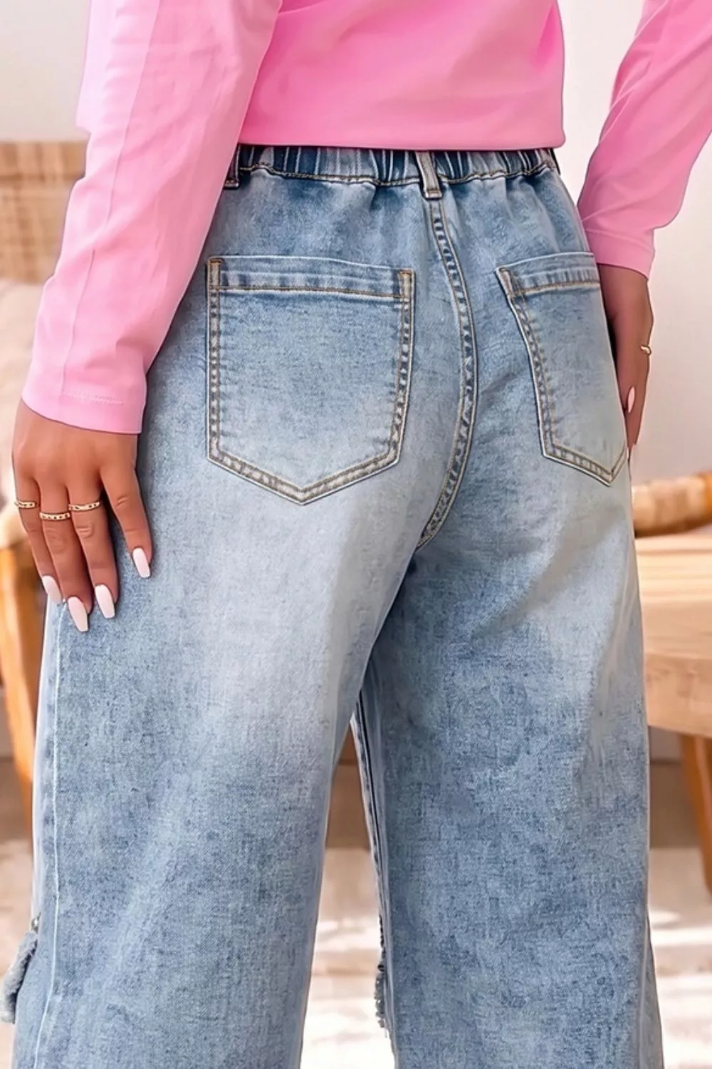 Studded Detail Wide-Leg Jeans, image 3