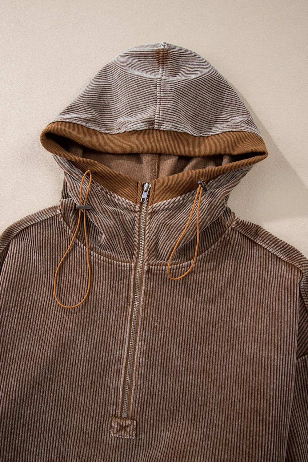 Drawstring Half Zip Long Sleeve Hoodie, image 2