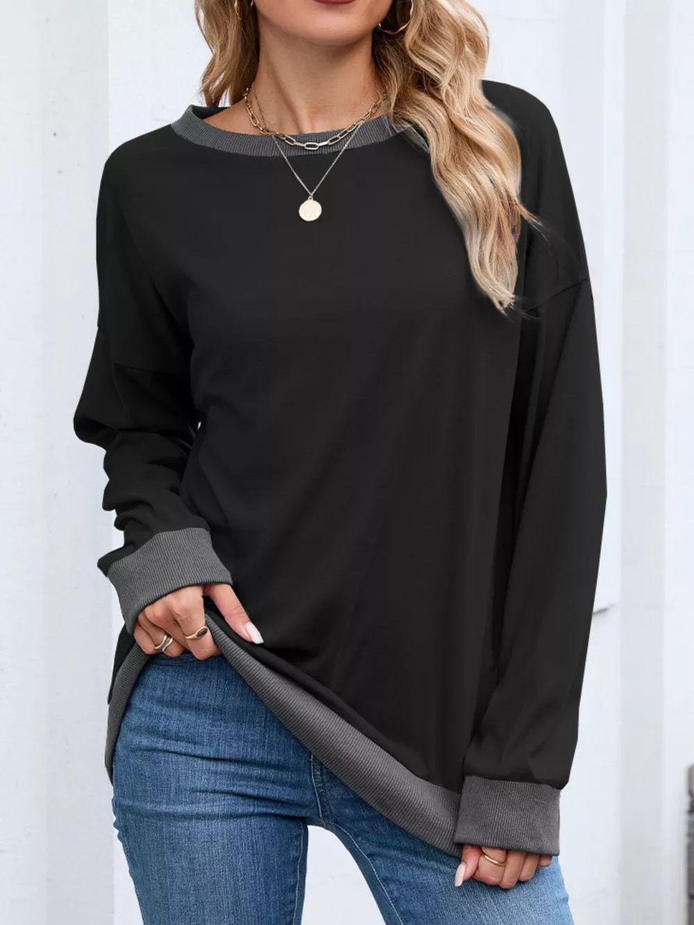 Contrast Trim Long Sleeve Sweatshirt, image 21