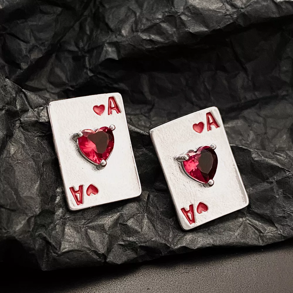 Poker Card Ace of Hearts Stud Earrings, image 7