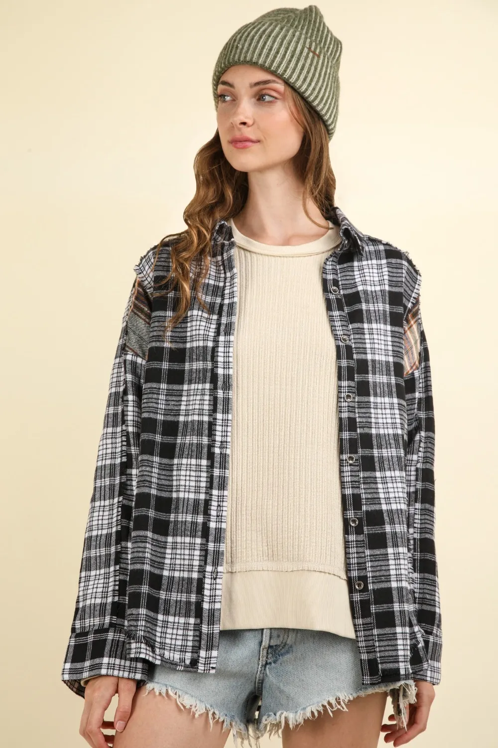 Contrast Plaid Raw Detail Shirt, image 4