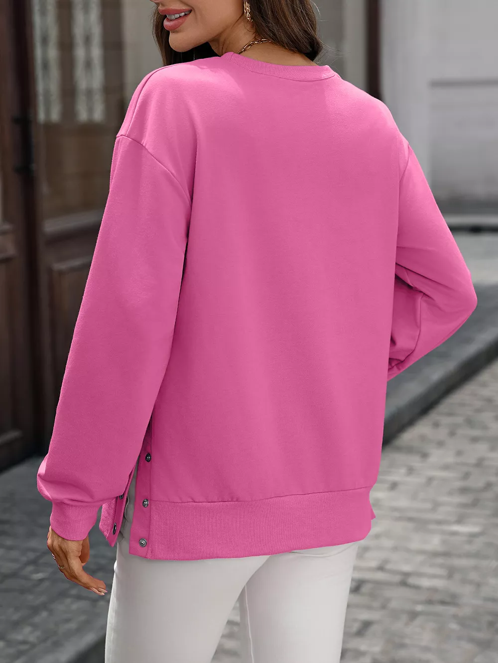 Side Snap Round Neck Sweatshirt, image 13
