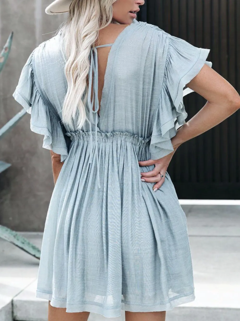 Drawstring Ruffled Half Sleeve Mini Dress, image 6