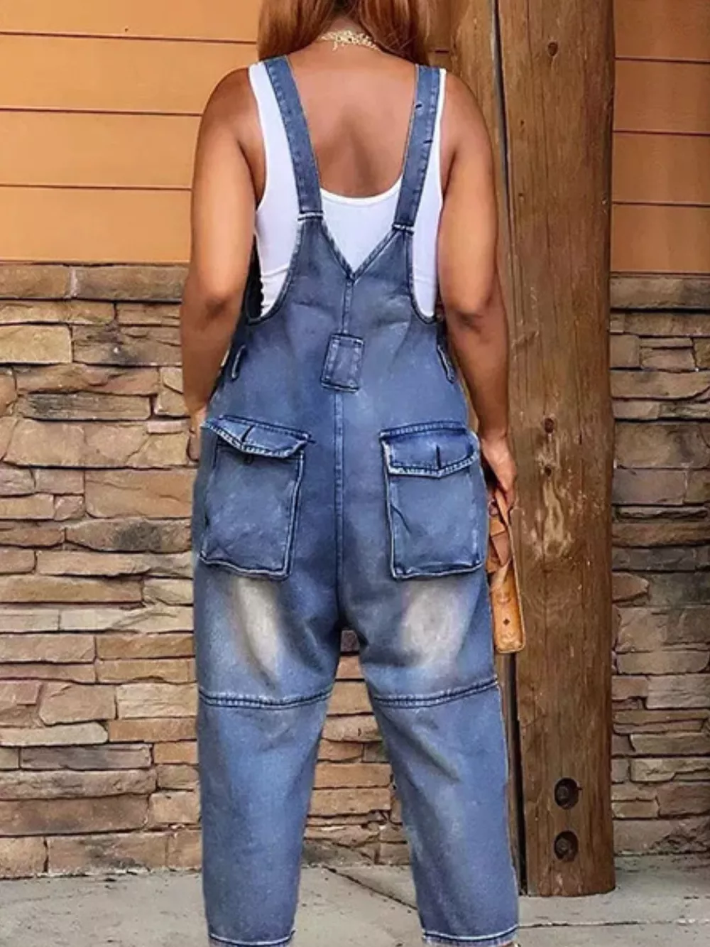Full Size Button Front Denim Overalls with Pockets Plus Size, image 6