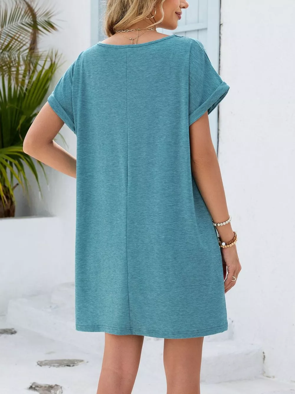 Lace Trim Notched Short Sleeve Dress, image 13