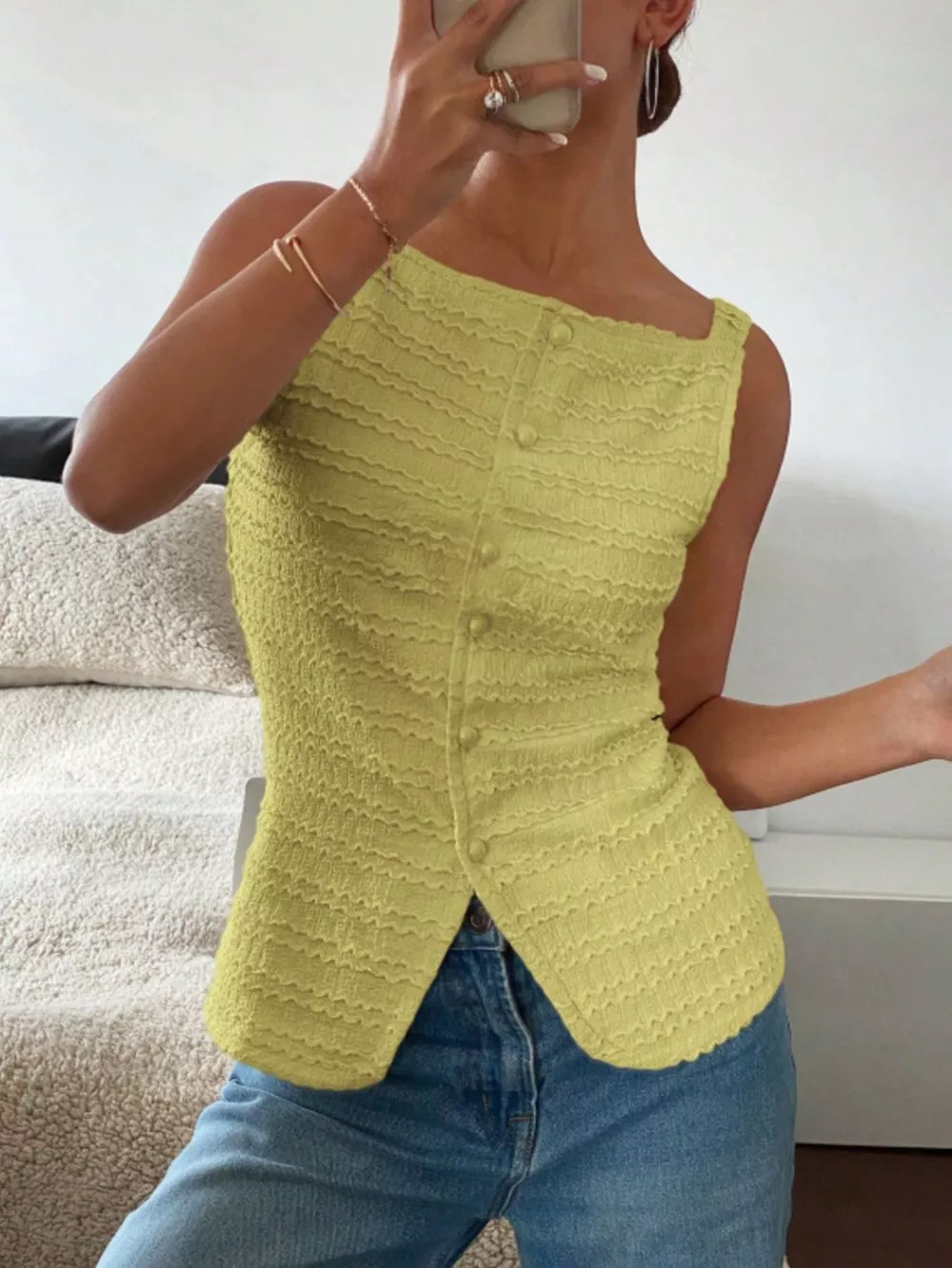 Textured Button-Front Tank, image 14