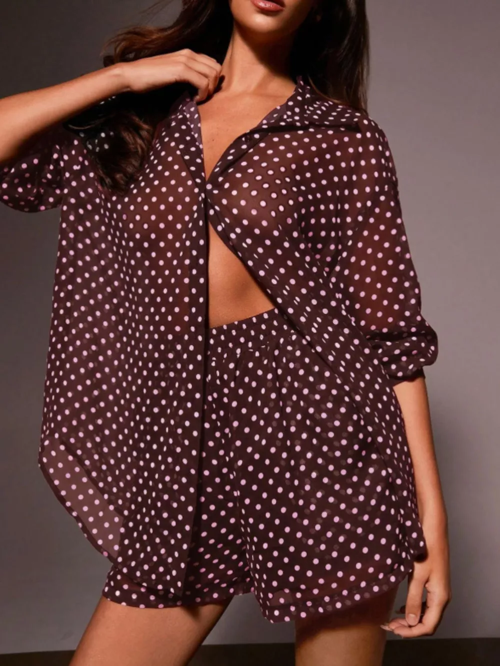 Polka Dot Button Up Shirt and Shorts Set, image 6