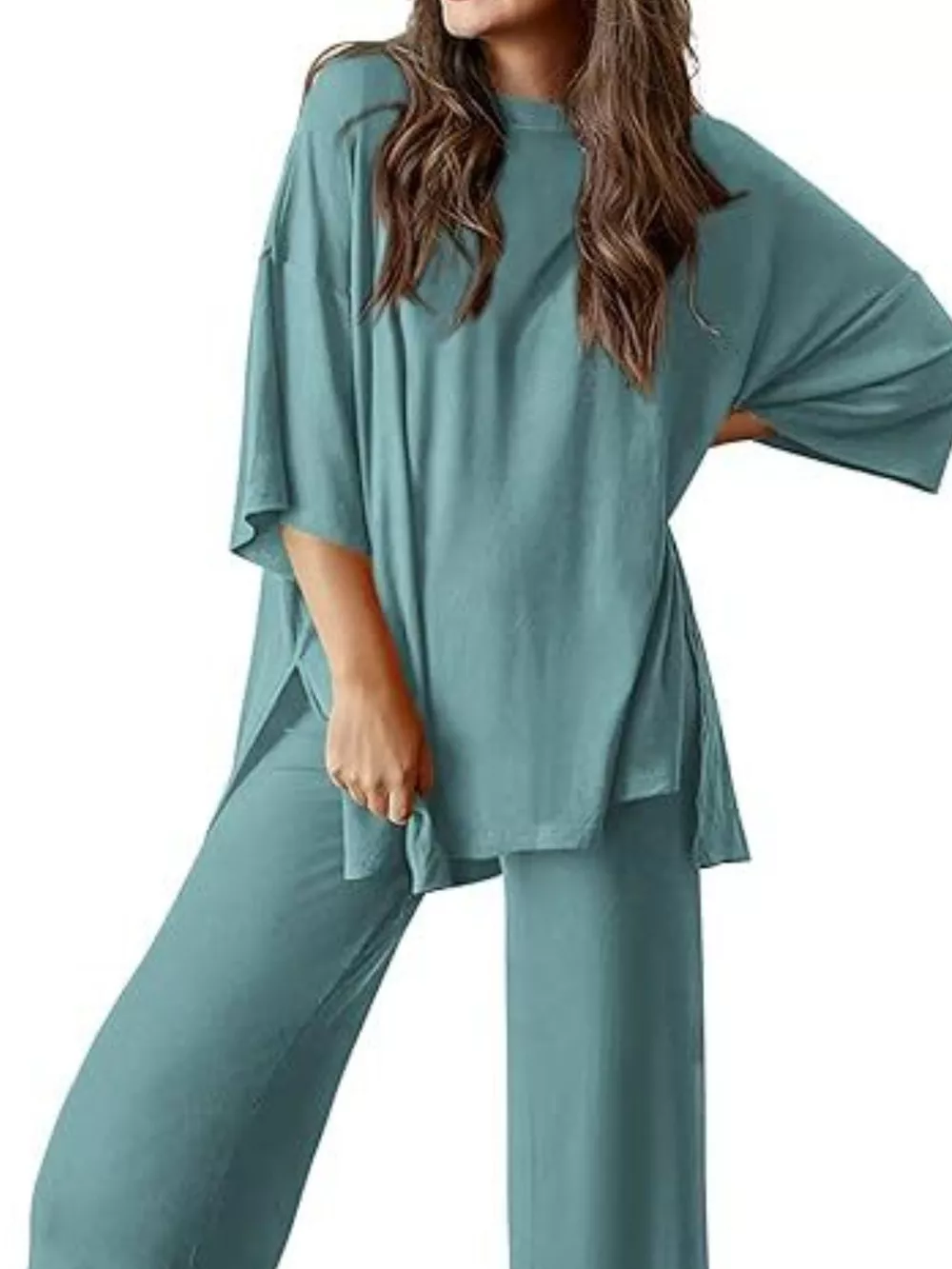 Relaxed Fit Round Neck Top and Pants Two-Piece Set, image 24