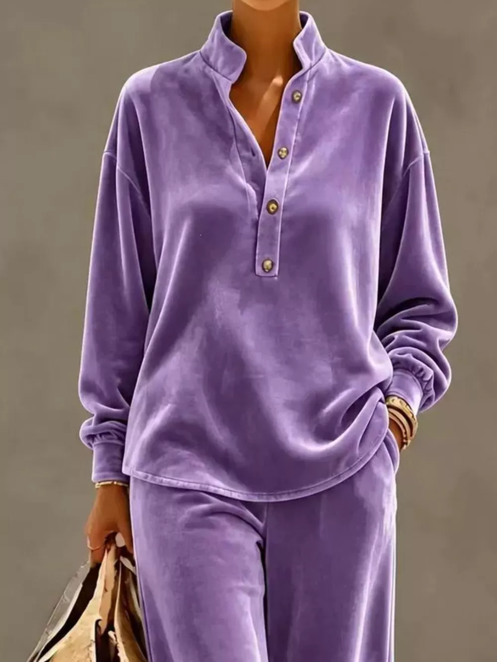 Full Size Half Button Top and Wide Leg Pants Set Plus Size, image 18