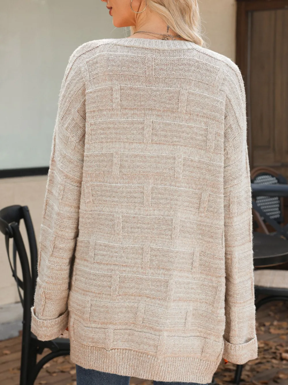 Textured Knit Open Front Cardigan with Pockets, image 7