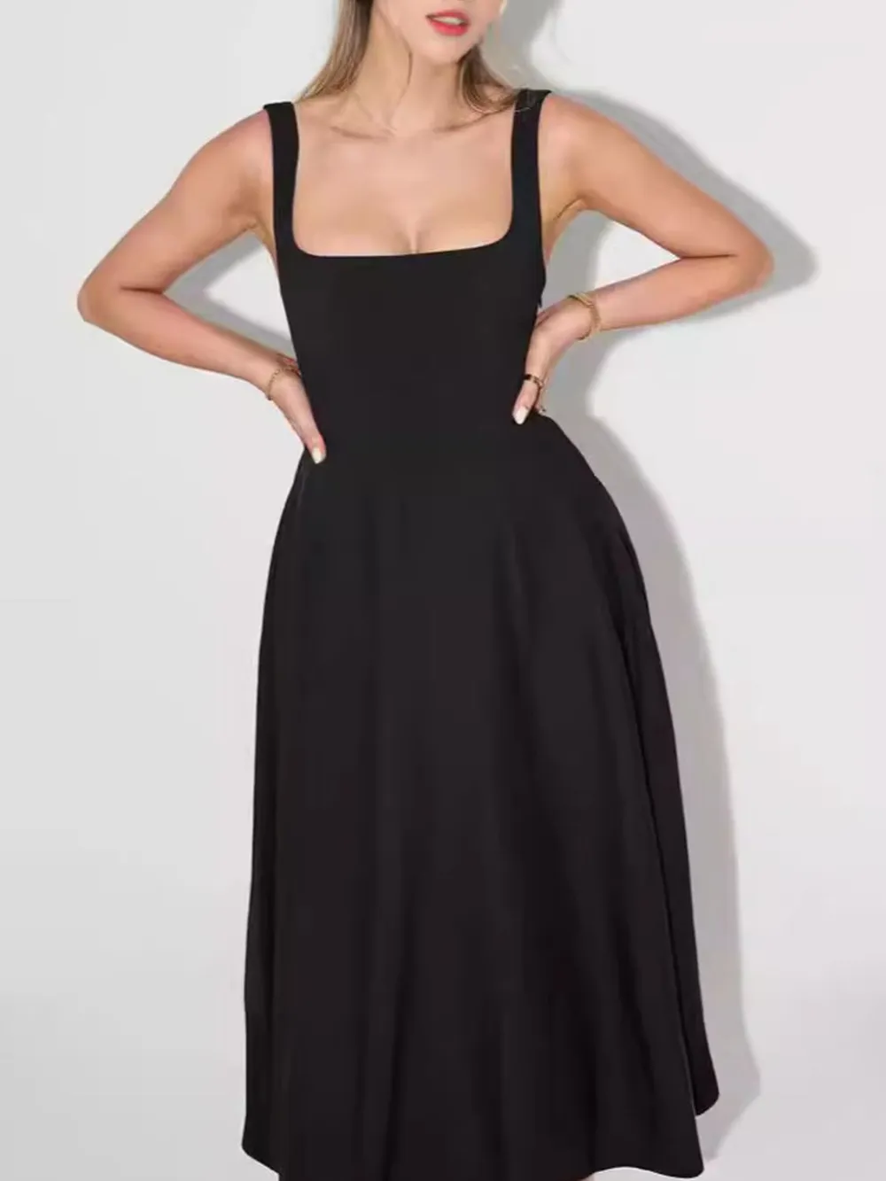 Square Neck Sleeveless Midi Dress