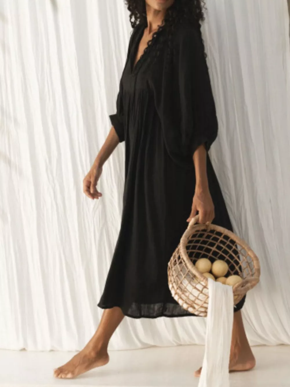 Tie Neck 3/4 Sleeve Midi Dress, image 9