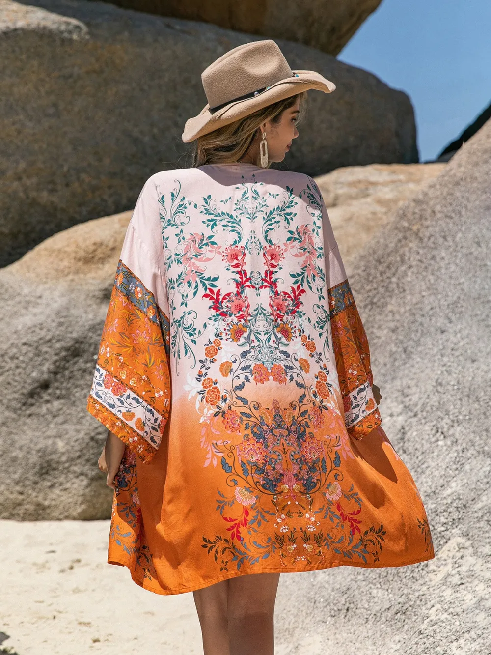 Printed Open Front Long Sleeve Cover-Up, image 3
