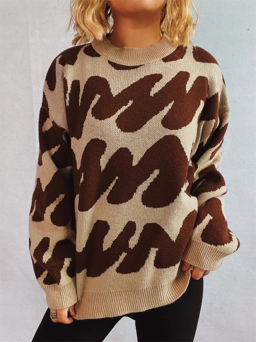 Contrast Round Neck Long Sleeve Sweater, image 15