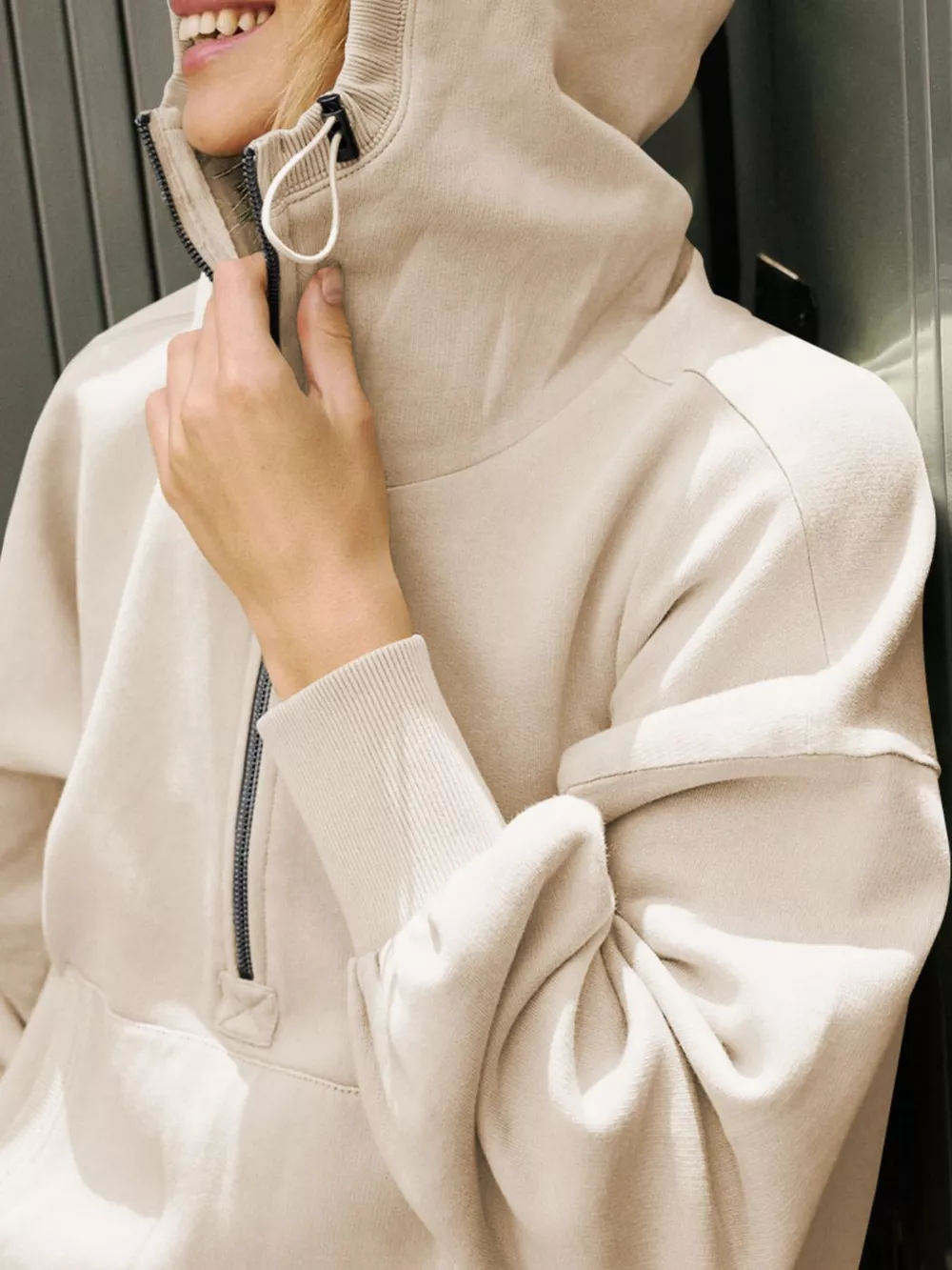 Half-Zip Dropped Shoulder Hoodie, image 2