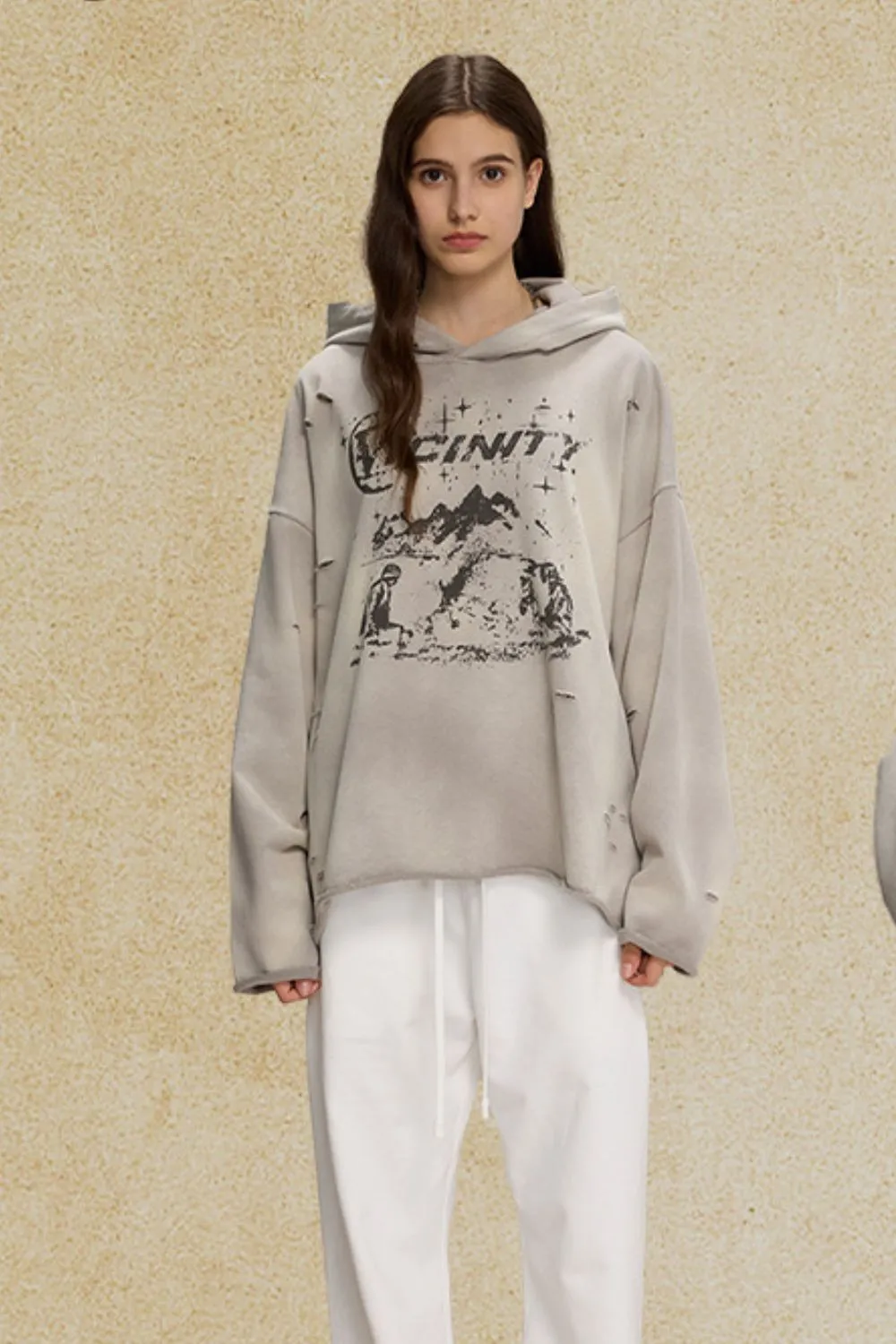 Men's Distressed Graphic Long Sleeve Hoodie, image 6
