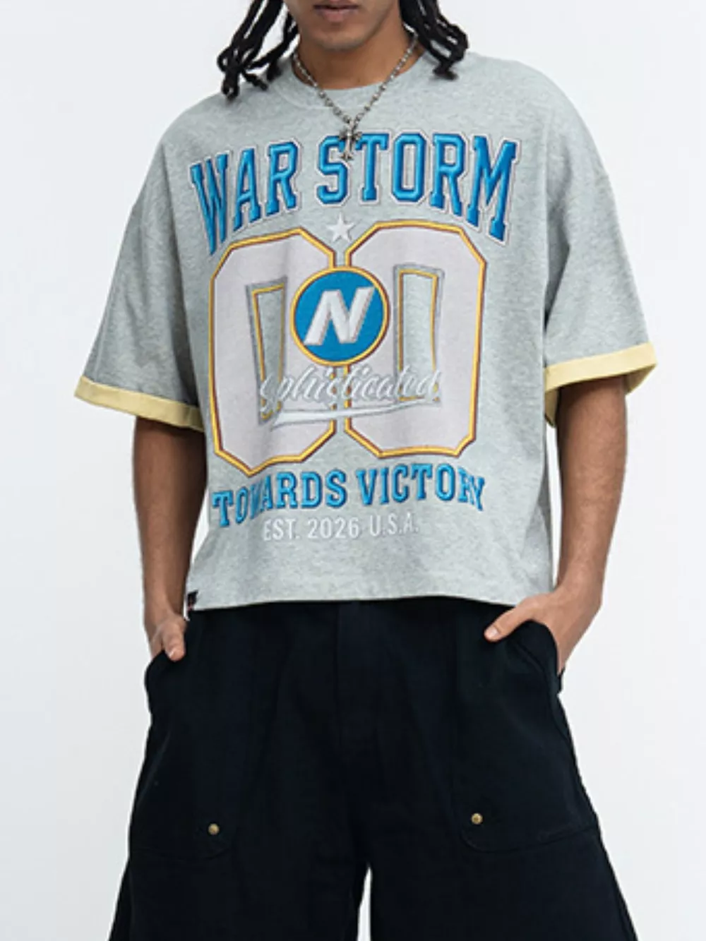 Men's War Storm Graphic Round Neck T-Shirt, image 4