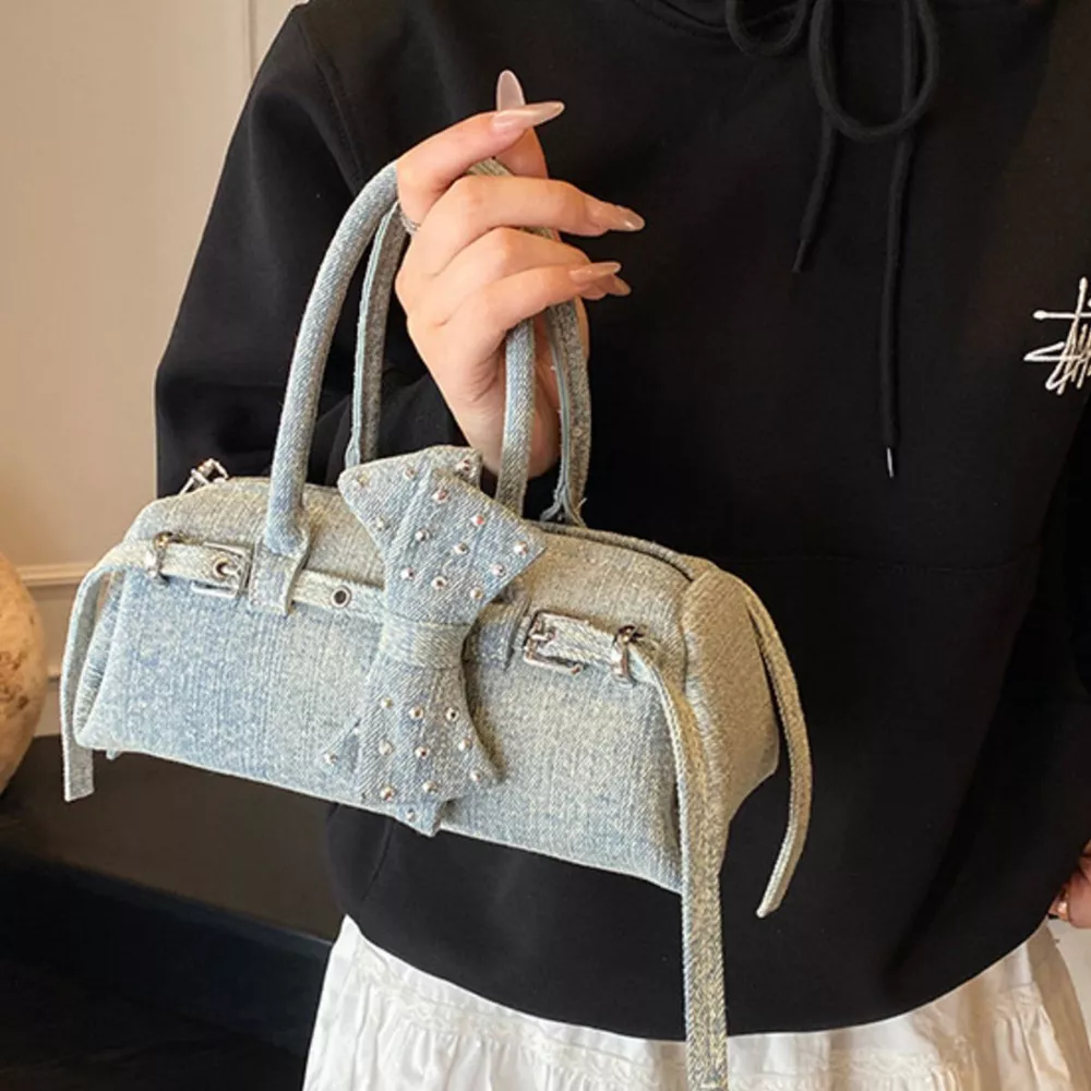 Denim Bow Accent Crossbody Bag, image 5