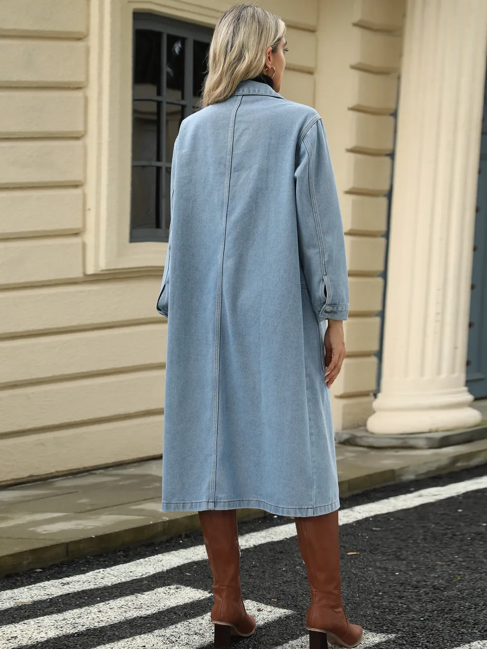 Pocketed Button Down Collared Neck Denim Jacket, image 5