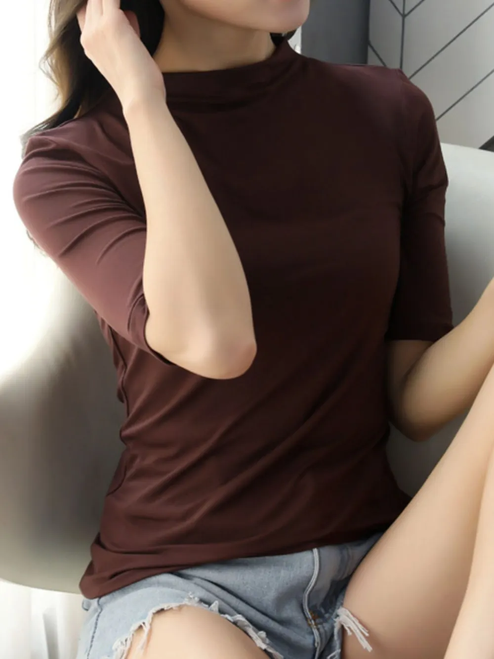 Solid Color Short Sleeve T-Shirt, image 21
