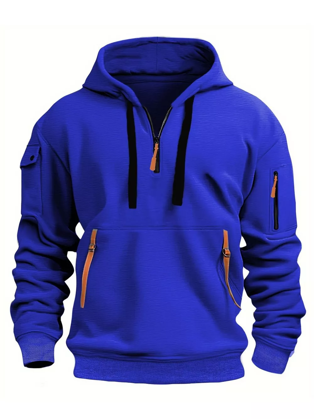 Men's Full Size Drawstring Half-Zip Pocket Hoodie Plus Size, image 4
