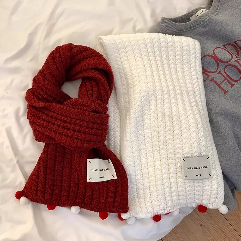 Handmade Knitted Pom-Pom Scarf, image 2