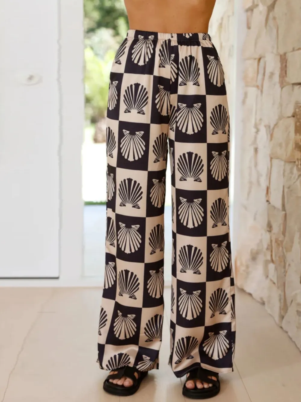 Printed Collared Neck Top and Wide Leg Pants Set, image 8