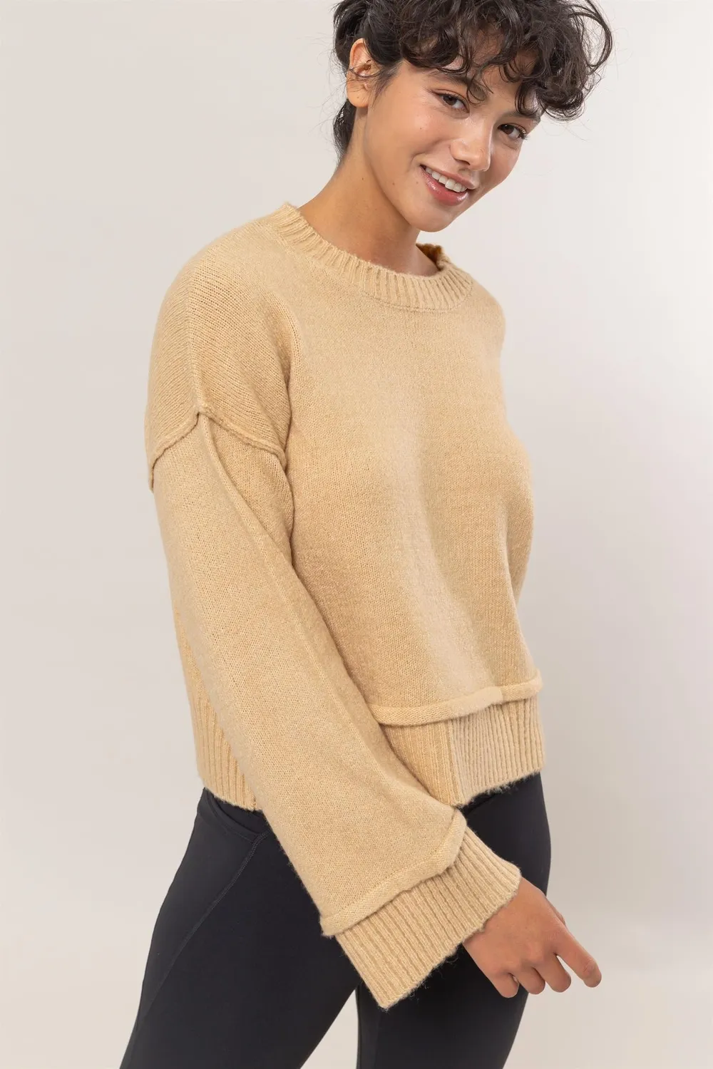 Round Neck Dropped Shoulder Ribbed Sweater, image 3