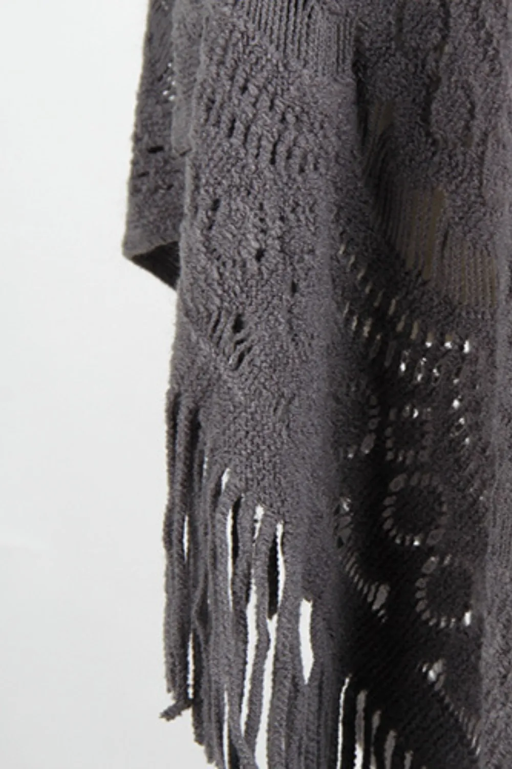 Fringe Openwork Surplice Cape Sleeve Poncho, image 7