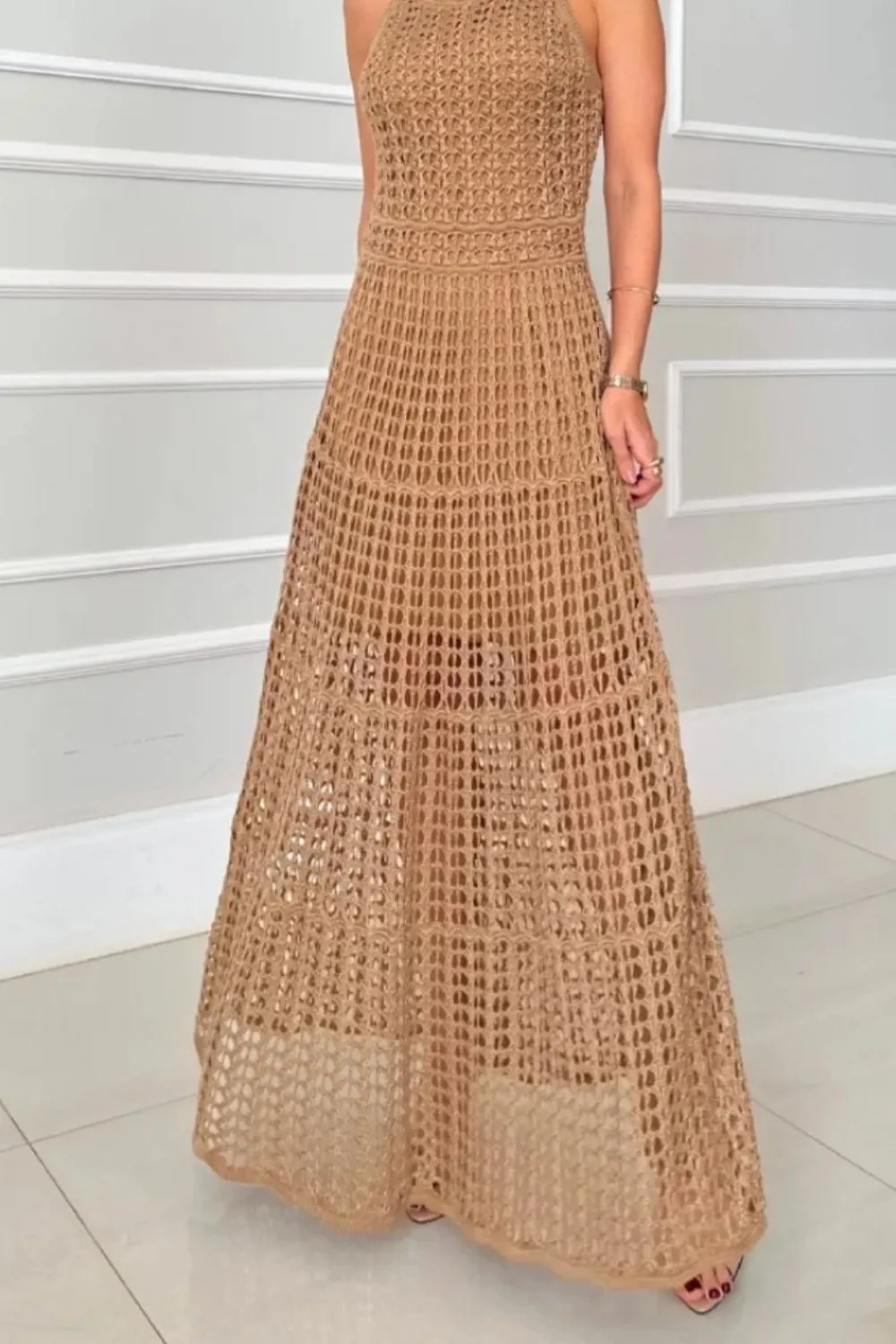 Hollowed-Out Sleeveless Maxi Dress, image 4