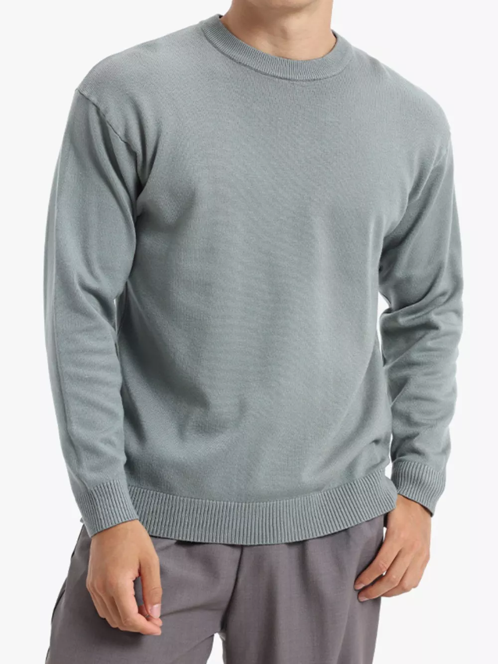 Men's Minimalist Crew Neck Sweater with Ribbed Cuffs, image 6