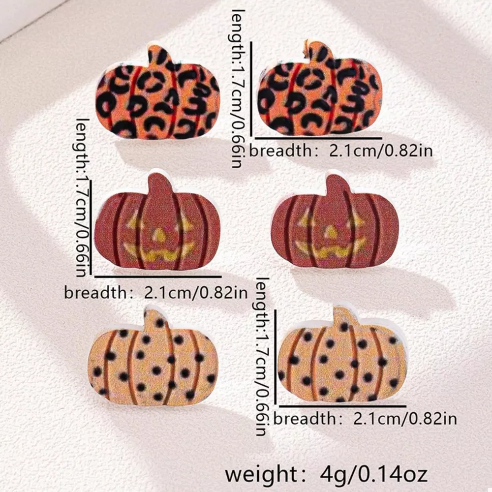 3 Piece Halloween Pumpkin Stud Earrings, image 4