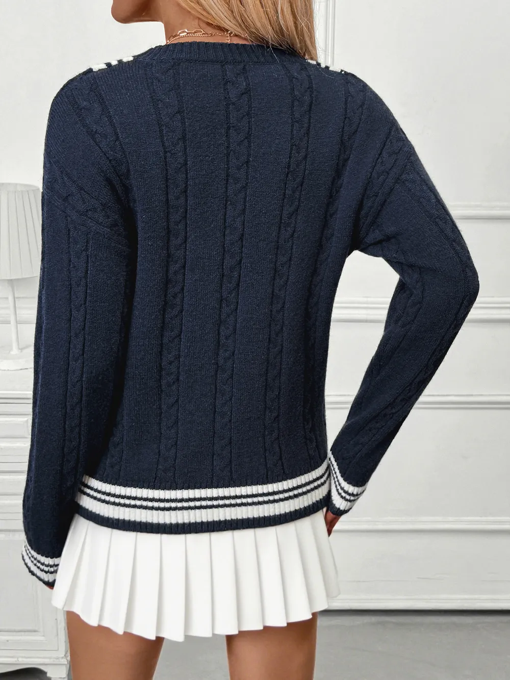 Contrast Striped V-Neck Sweater, image 6