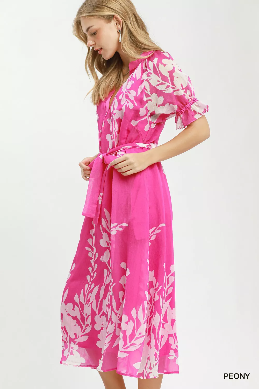 Floral Print Tie Waist Midi Dress with Side Pockets, image 2