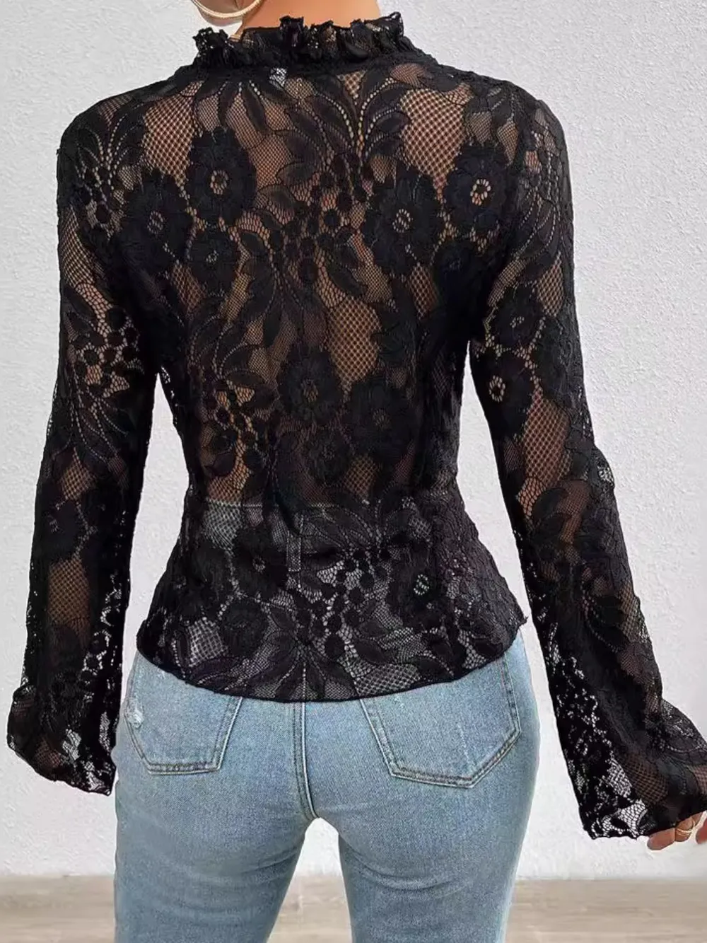 Tied V-Neck Long Sleeve Lace Top, image 13