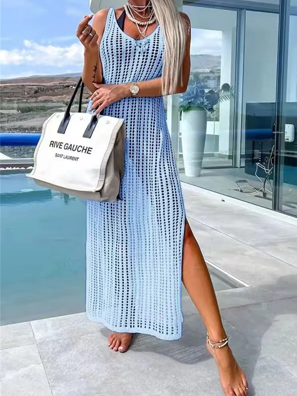 Openwork Slit Cutout Wide Strap Dress, image 8