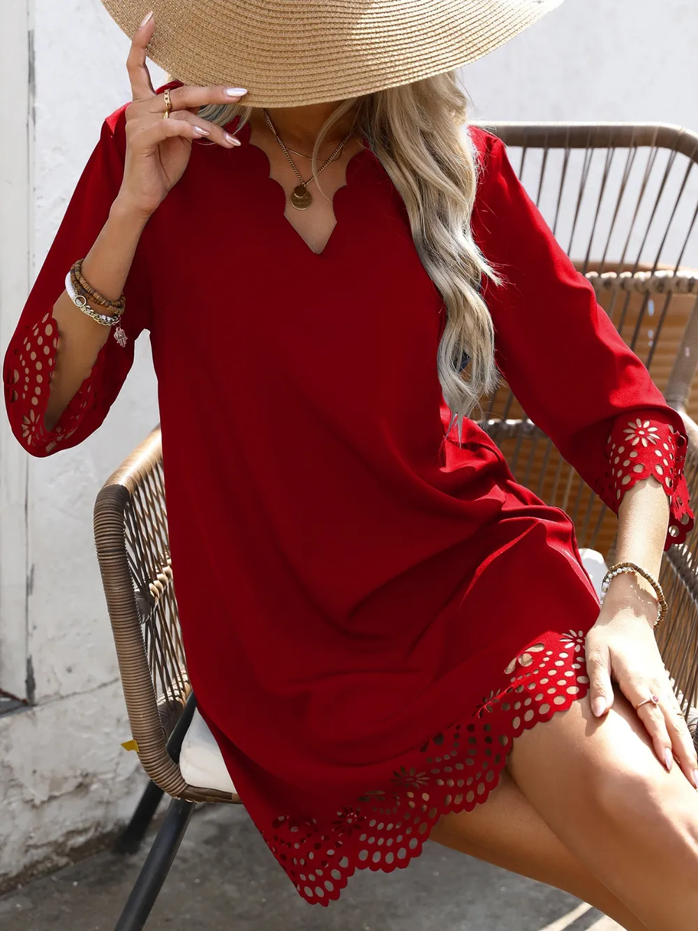 Cutout V-Neck Three-Quarter Sleeve Mini Dress, image 7