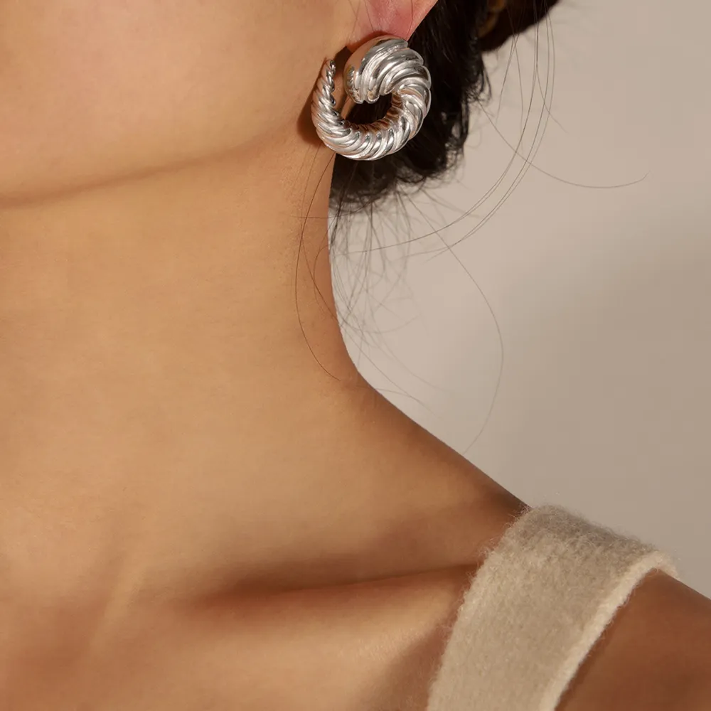 Titanium Steel Spiral Shape Stud Earrings, image 4
