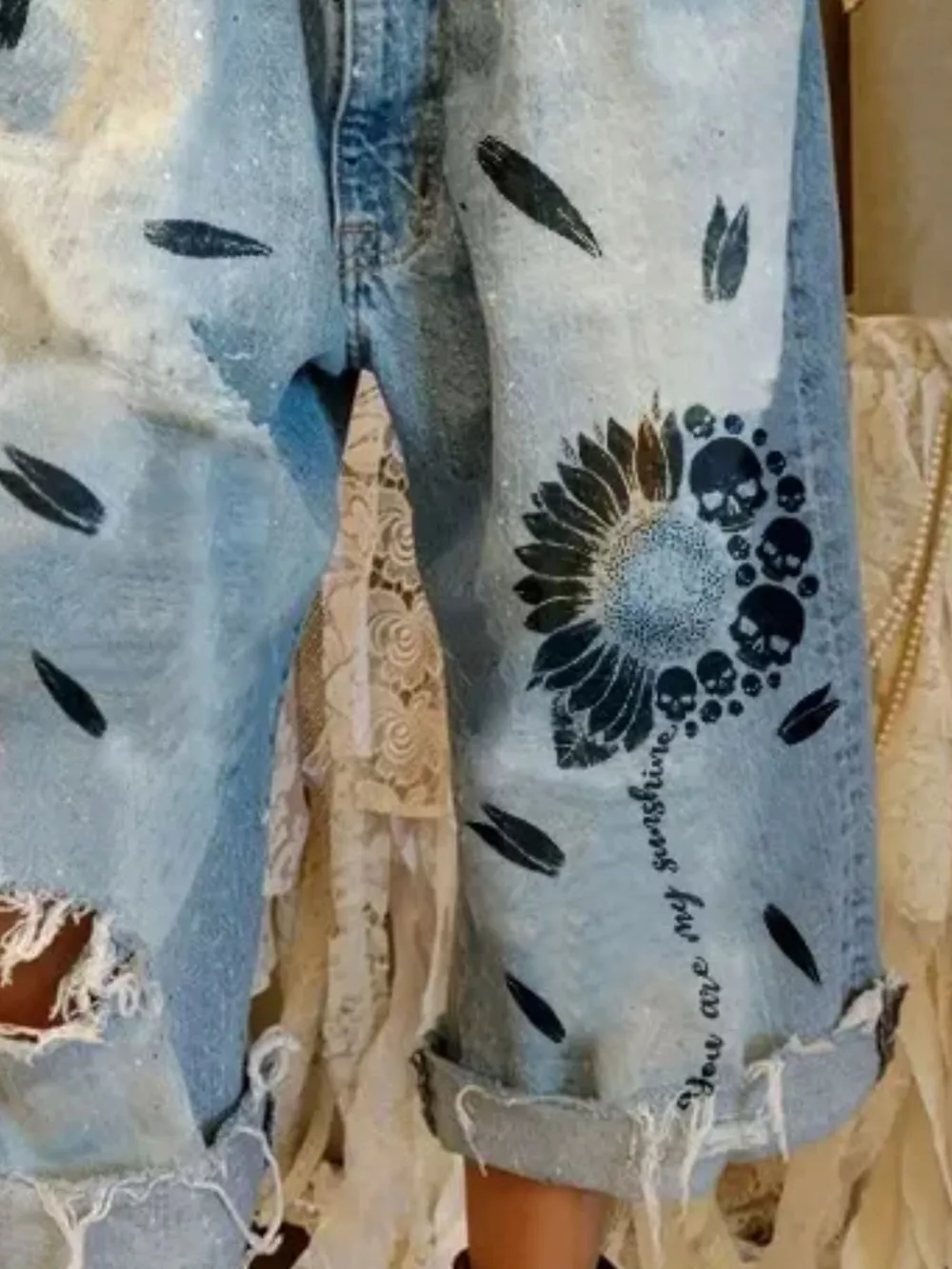 Full Size Distressed Skull Print Jeans Plus Size, image 4