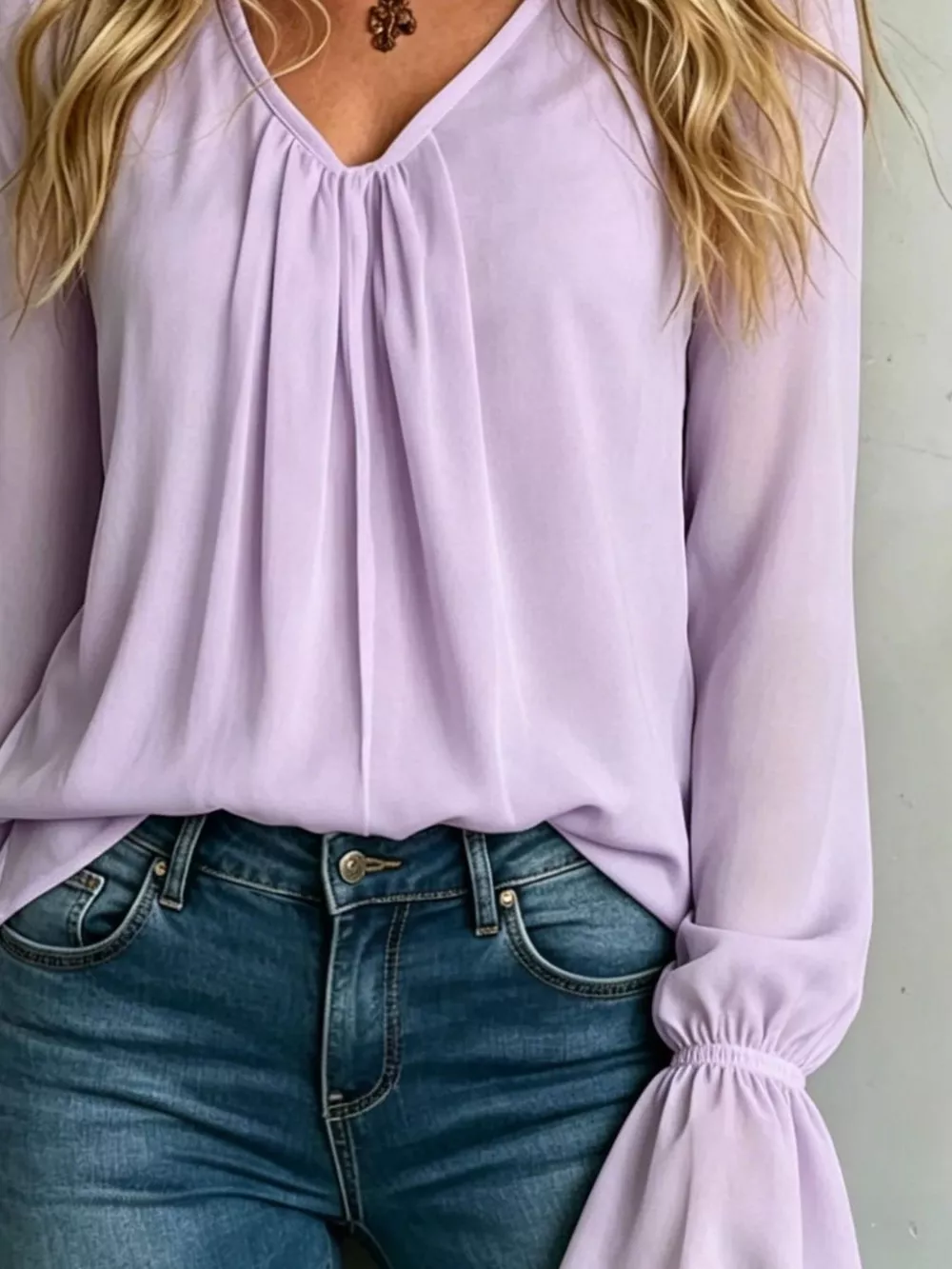 V-Neck Flounce Sleeve Blouse, image 9