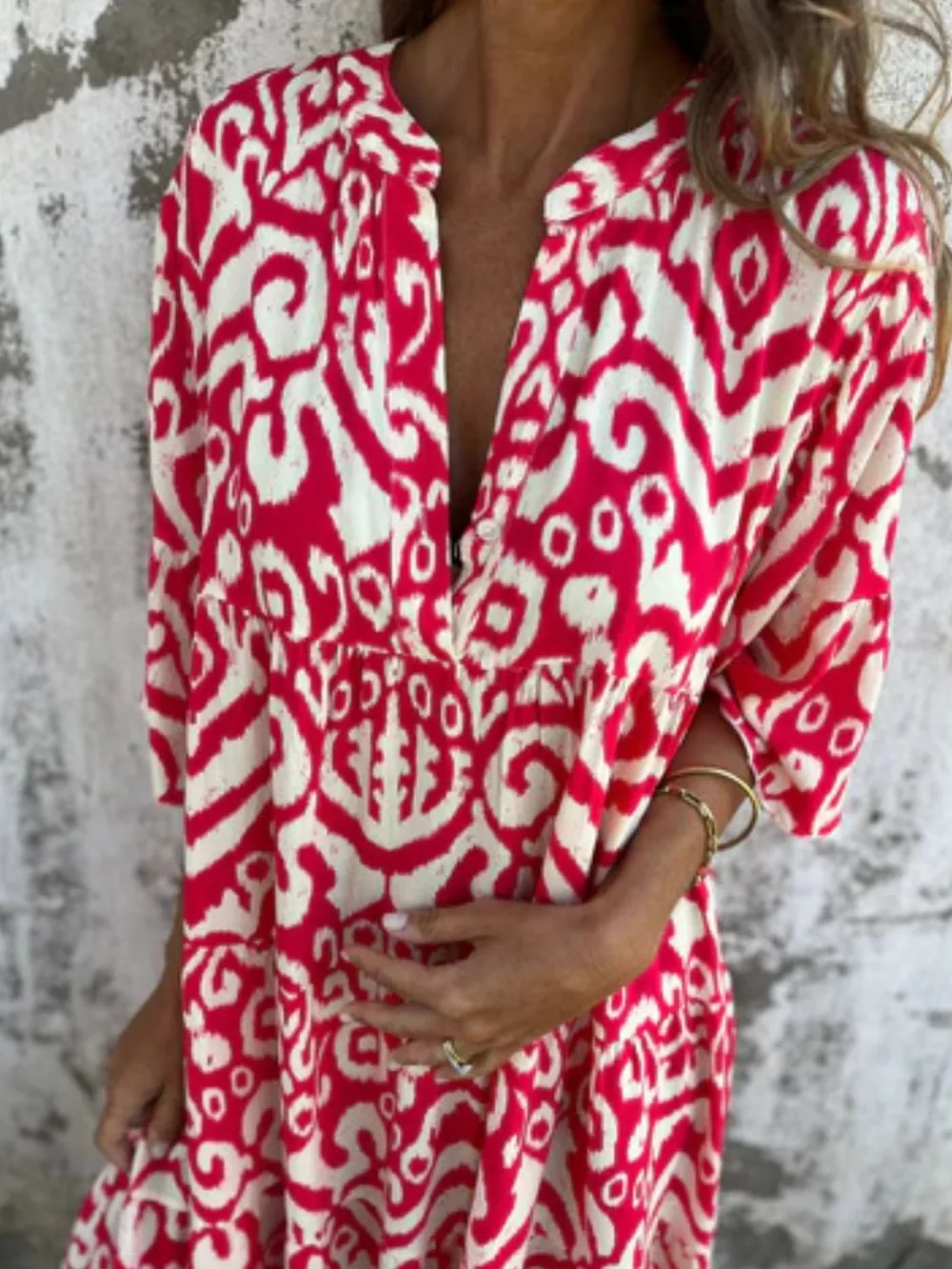 Full Size Printed Notched Half Sleeve Dress Plus Size, image 12