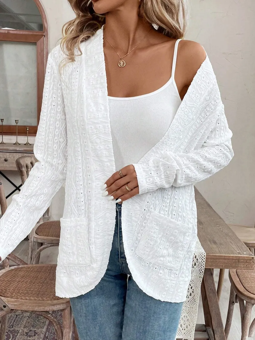 Pocketed Eyelet Open Front Cover Up, image 3