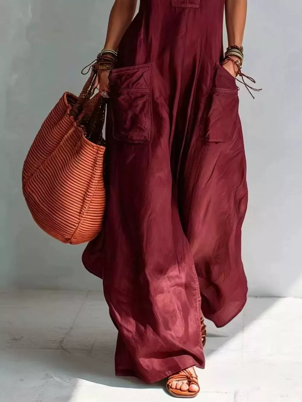 Full Size V-Neck Sleeveless Wide-Leg Jumpsuit Plus Size, image 9