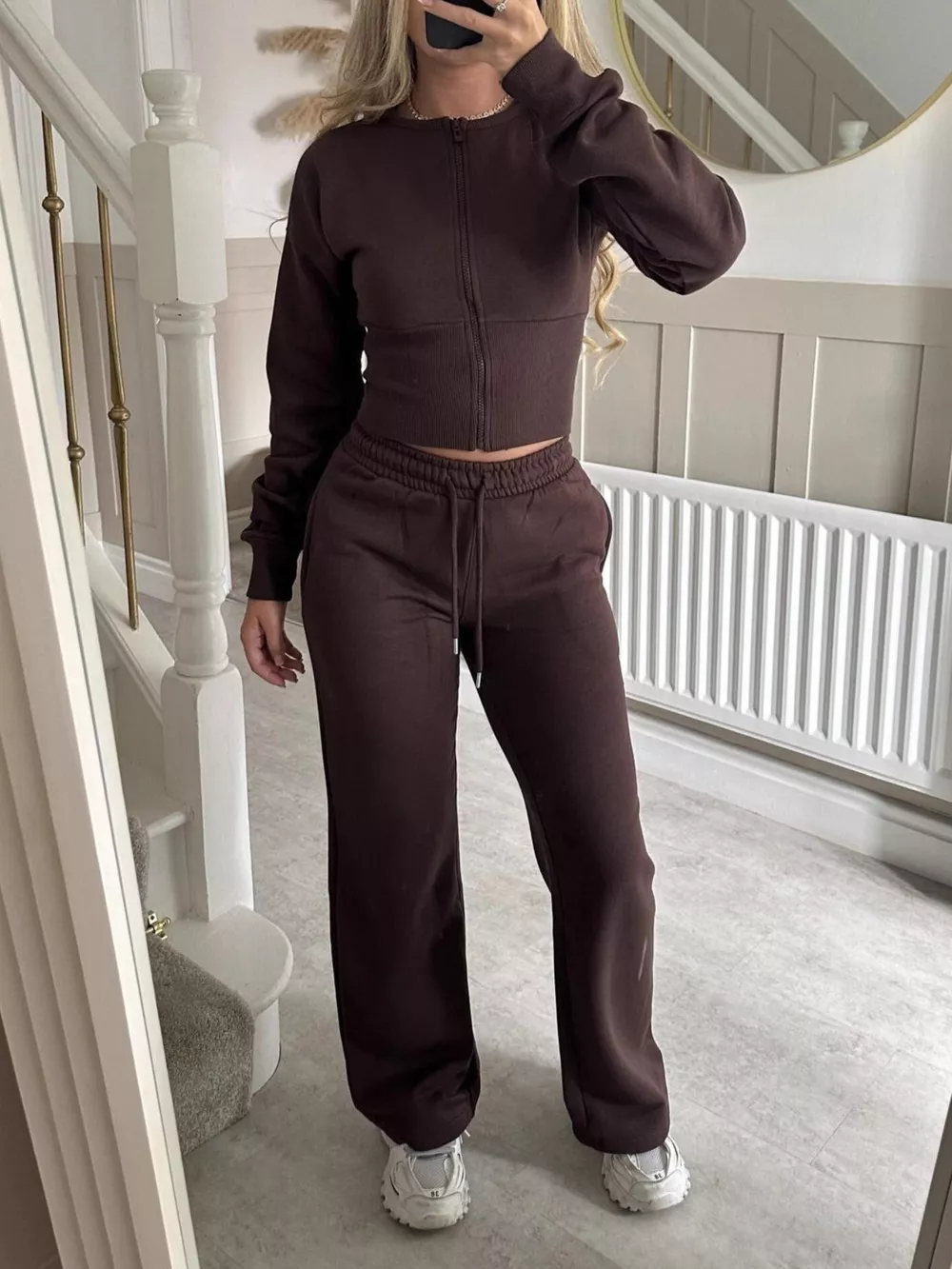 Zip-Up Crop Hoodie and High-Waisted Pants Set, image 8