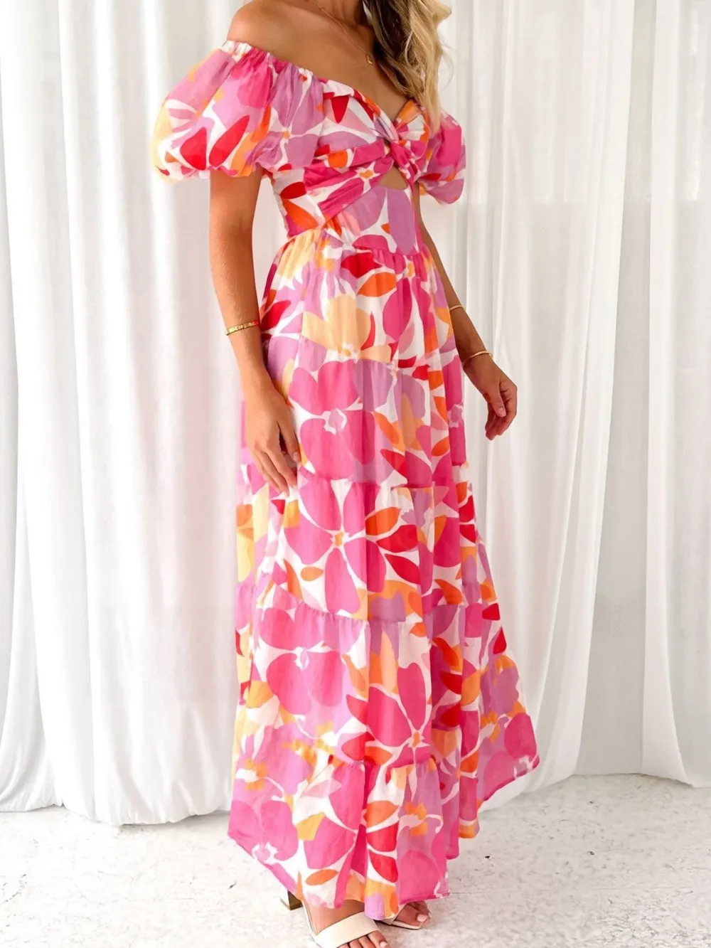 Off-Shoulder Floral Tiered Dress with Ruffle Details, image 16