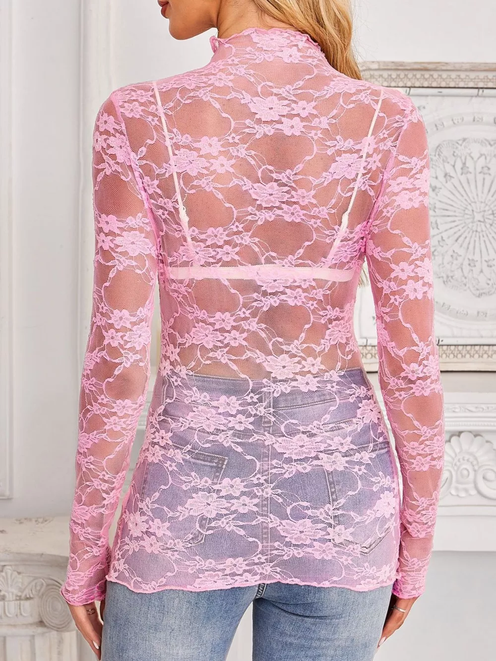 Sheer Floral Lace Long Sleeve Top, image 23