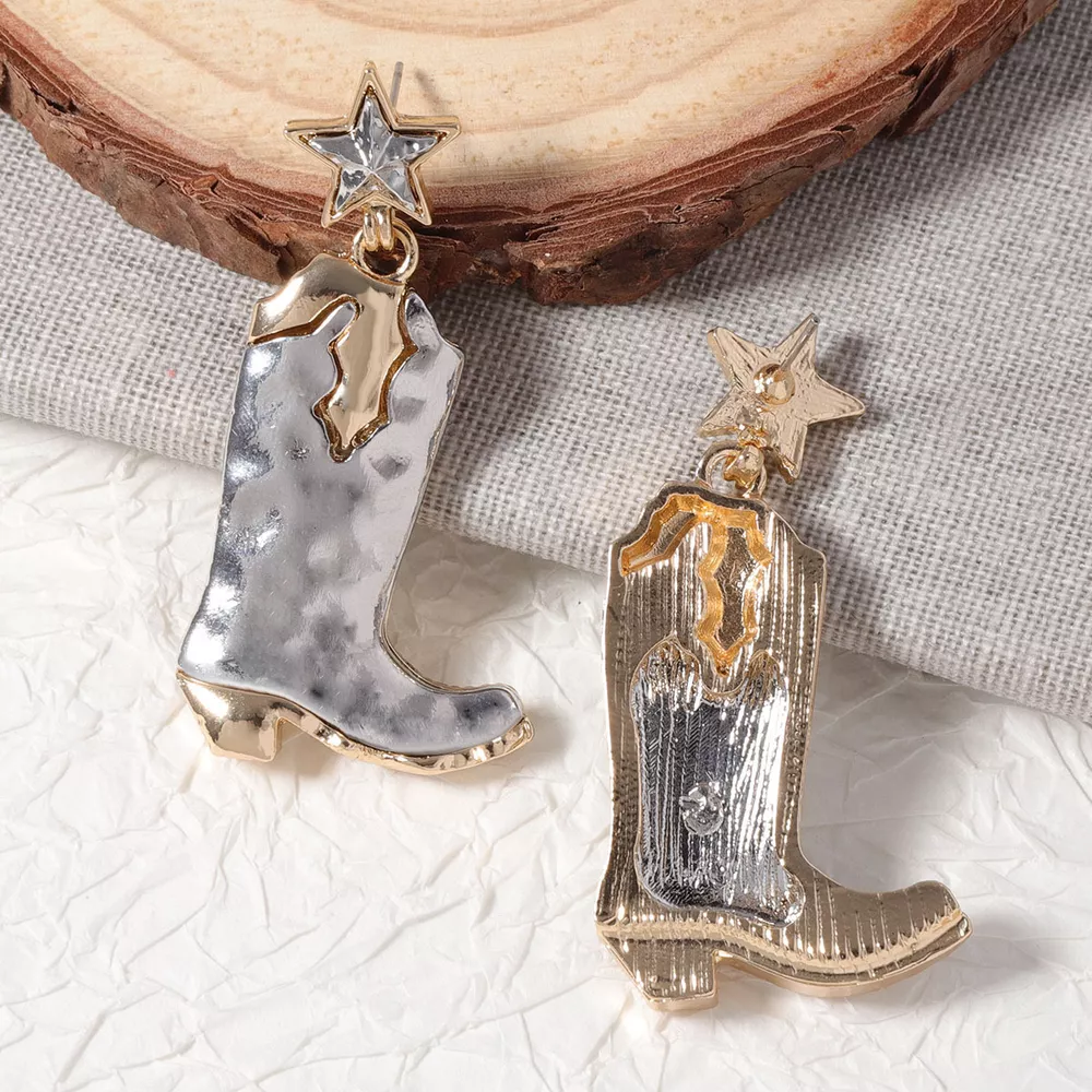 Western Cowboy Boot Star Dangle Earrings, image 3